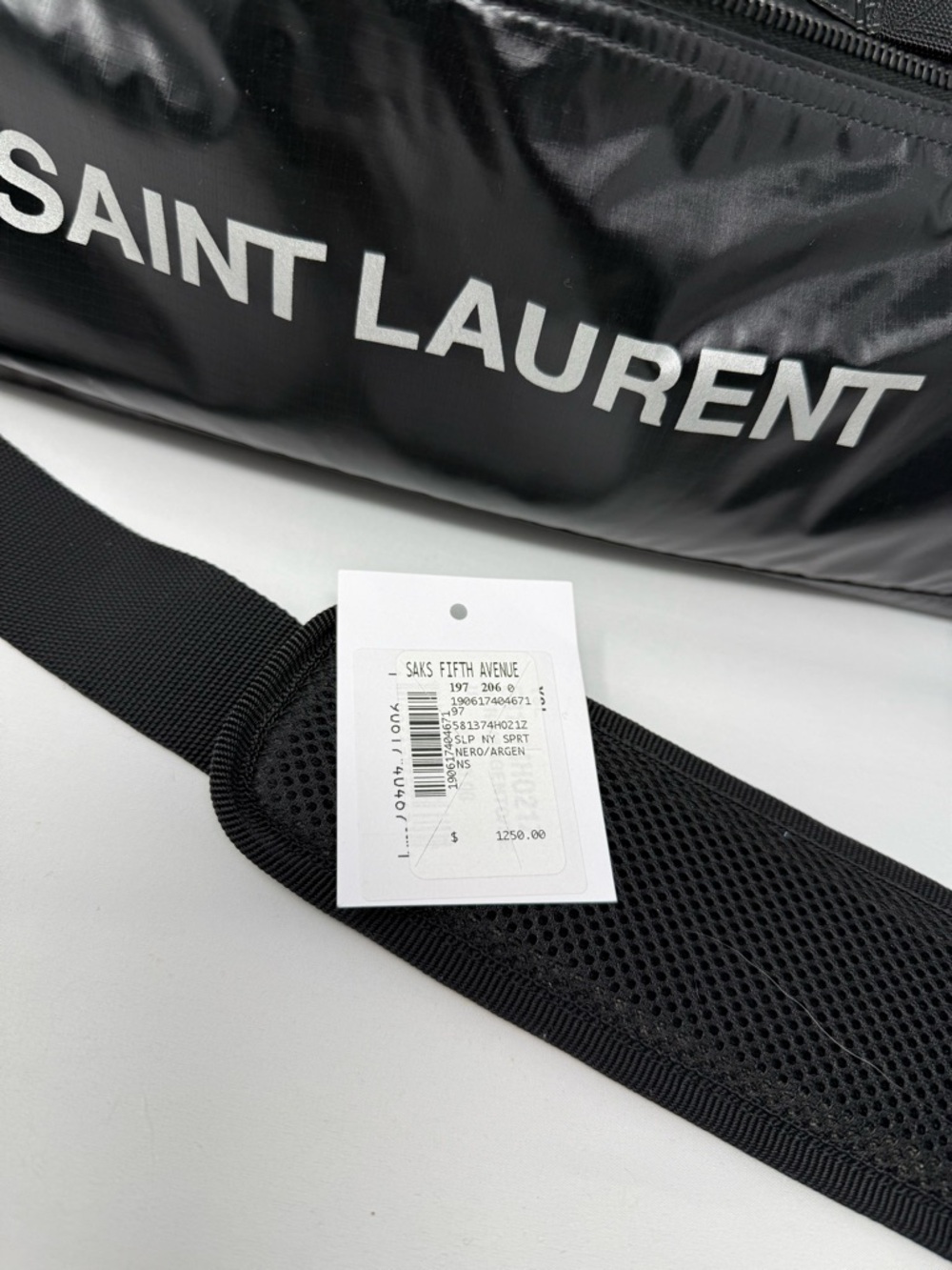 Saint Laurent Black Glossy Duffel Bag with White Logo - Picture 2 of 6